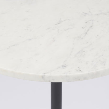 24" White Black and Natural Marble Iron and Solid Wood Round Pedestal End Table HomeRoots