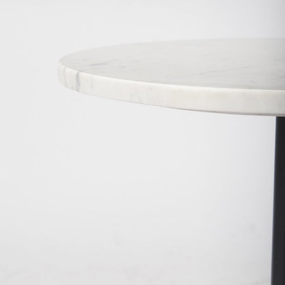 24" White Black and Natural Marble Iron and Solid Wood Round Pedestal End Table HomeRoots