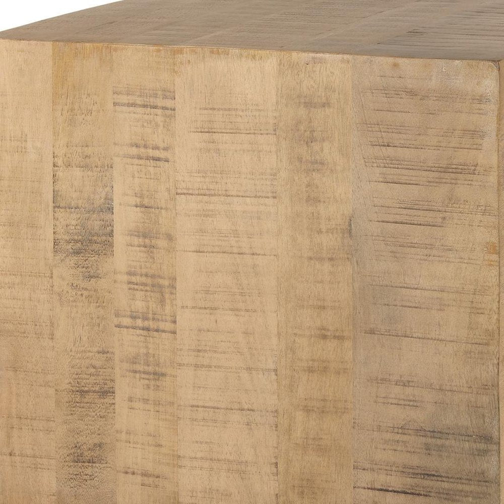 24" Natural Distressed Solid Wood Square Block End Table HomeRoots