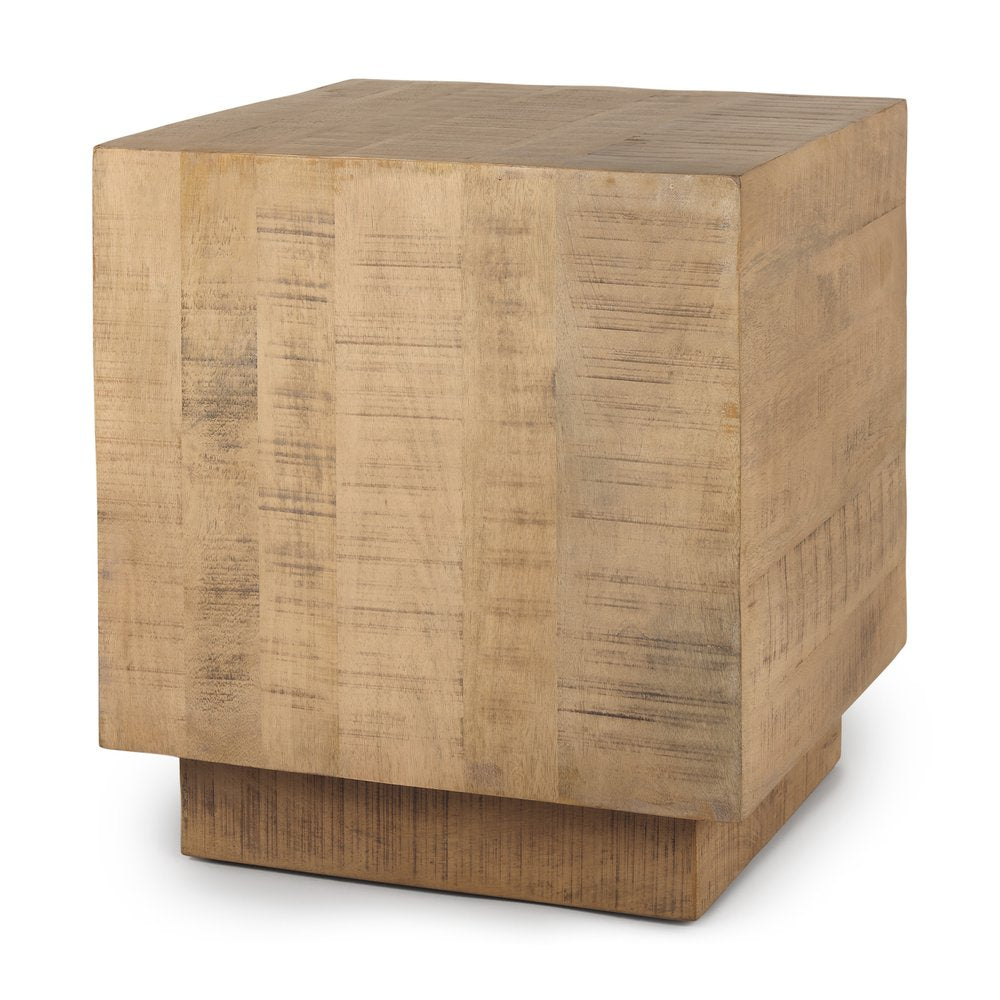 24" Natural Distressed Solid Wood Square Block End Table HomeRoots