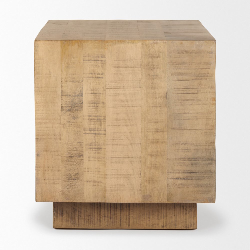 24" Natural Distressed Solid Wood Square Block End Table HomeRoots