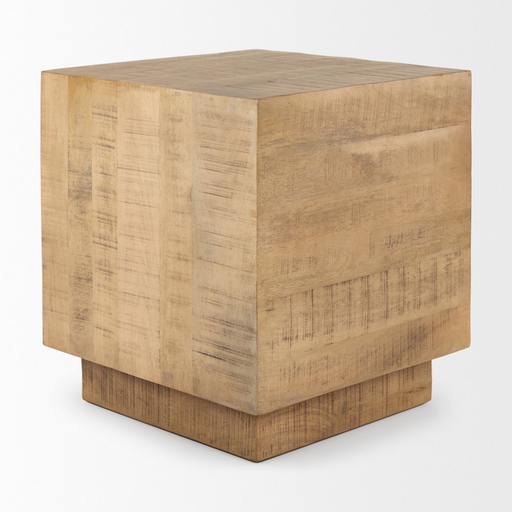 24" Natural Distressed Solid Wood Square Block End Table HomeRoots