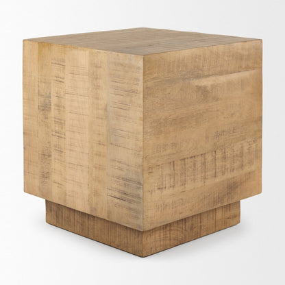 24" Natural Distressed Solid Wood Square Block End Table HomeRoots