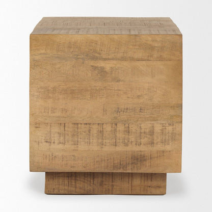 24" Natural Distressed Solid Wood Square Block End Table HomeRoots