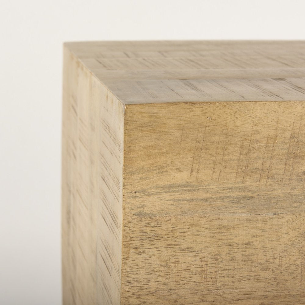 24" Natural Distressed Solid Wood Square Block End Table HomeRoots