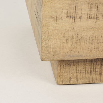 24" Natural Distressed Solid Wood Square Block End Table HomeRoots
