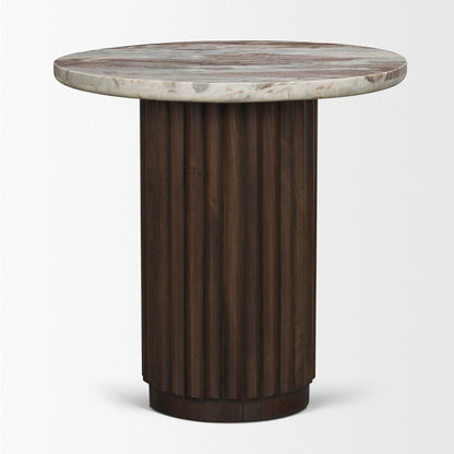 24" Pink and Espresso Marble and Solid Wood Round Pedestal End Table HomeRoots
