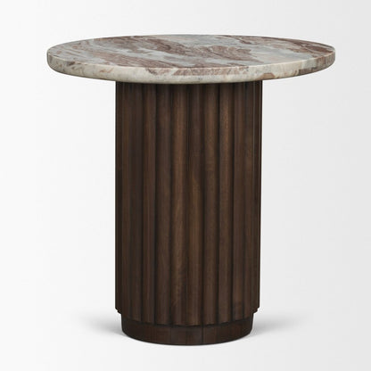 24" Pink and Espresso Marble and Solid Wood Round Pedestal End Table HomeRoots