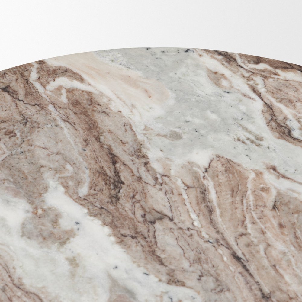 24" Pink and Espresso Marble and Solid Wood Round Pedestal End Table