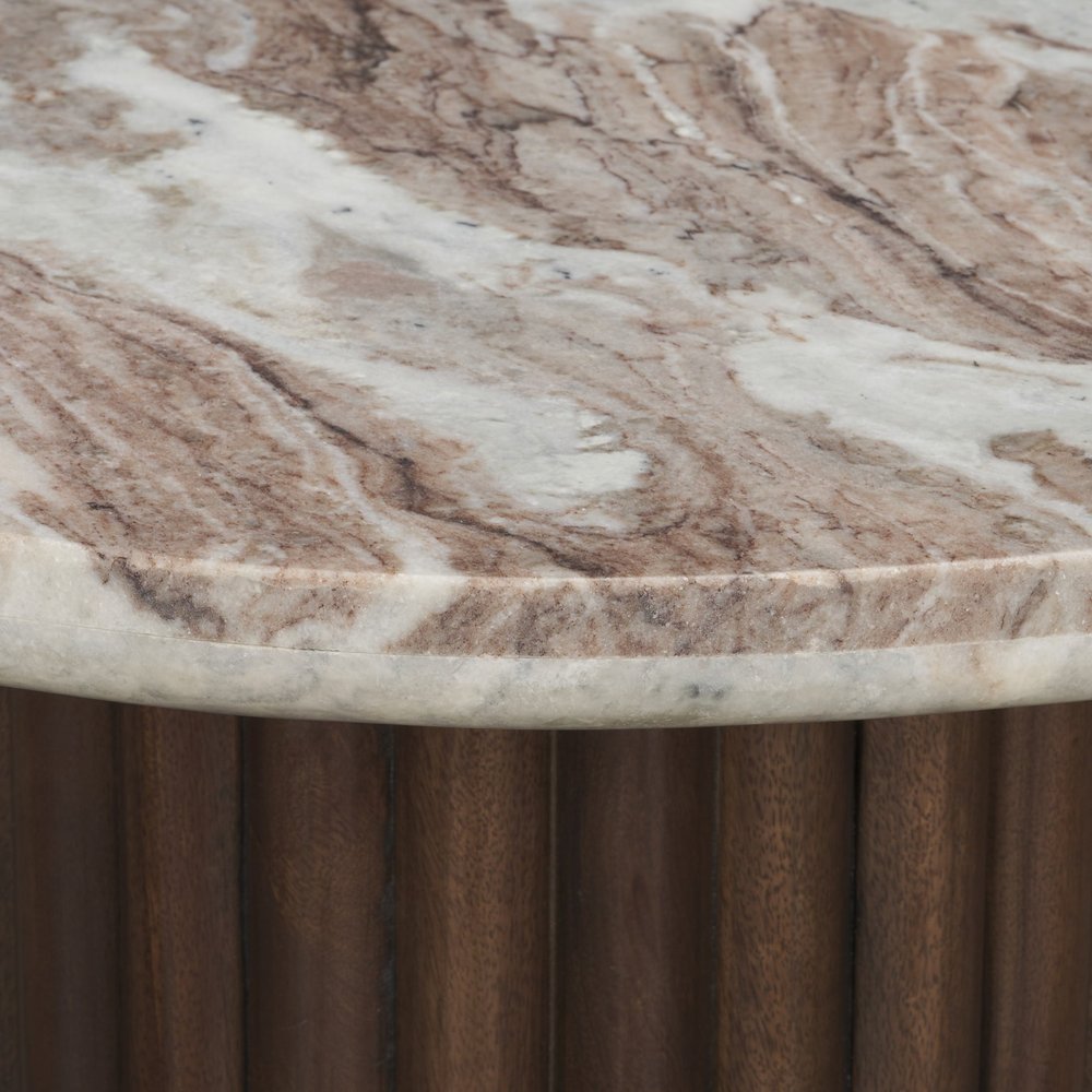 24" Pink and Espresso Marble and Solid Wood Round Pedestal End Table — view 5