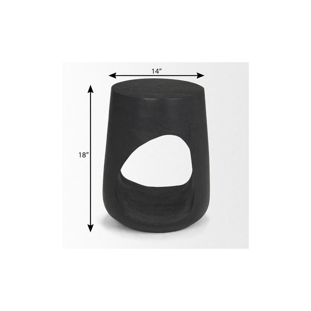 18" Black Distressed Solid Wood Round End Table — view 8