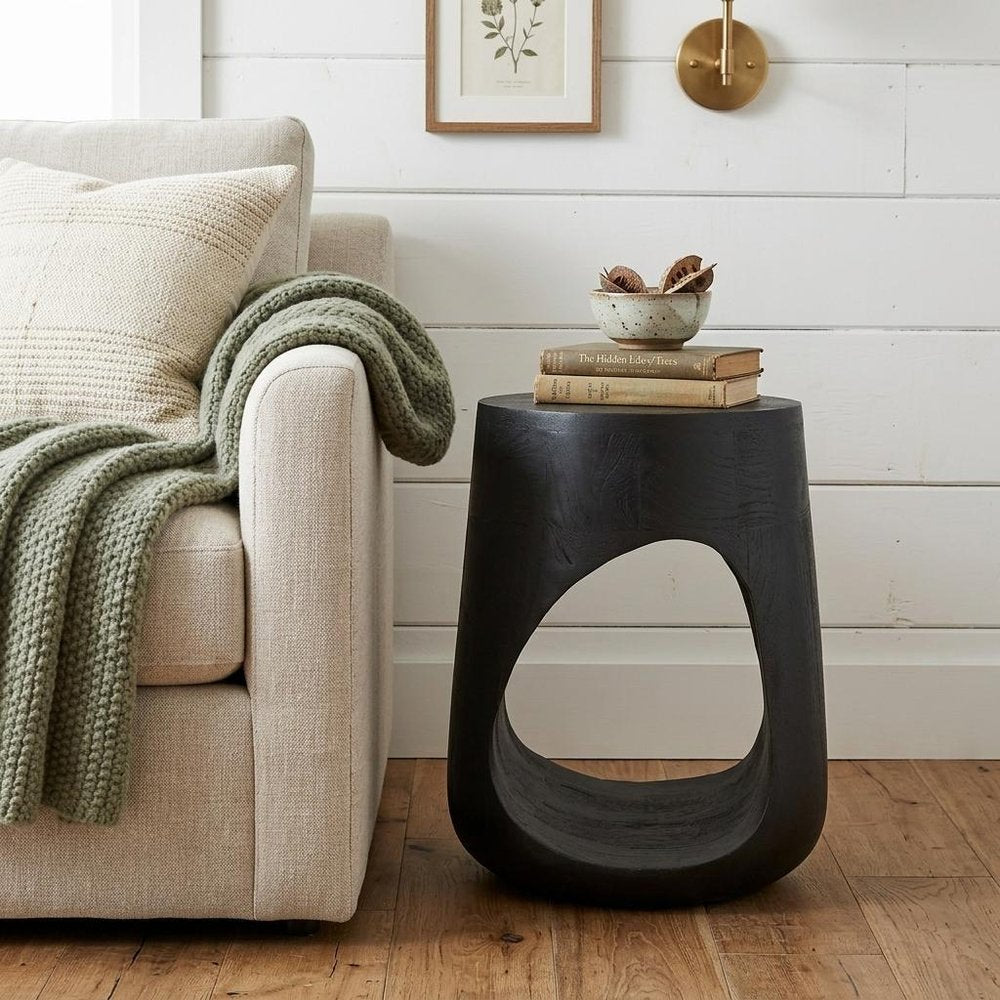 18" Black Solid Wood Modern Abstract Round End Table HomeRoots