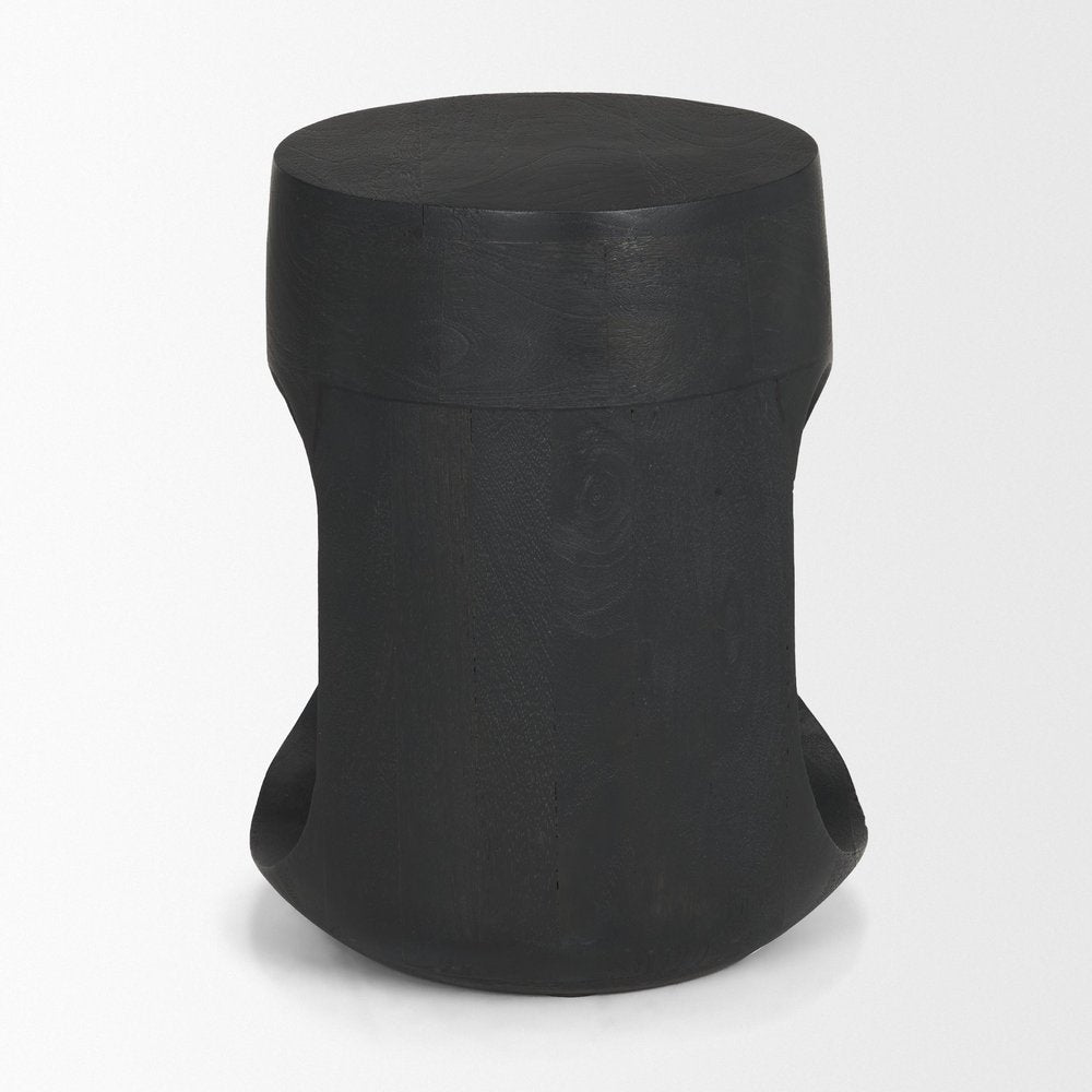 18" Black Distressed Solid Wood Round End Table — view 3
