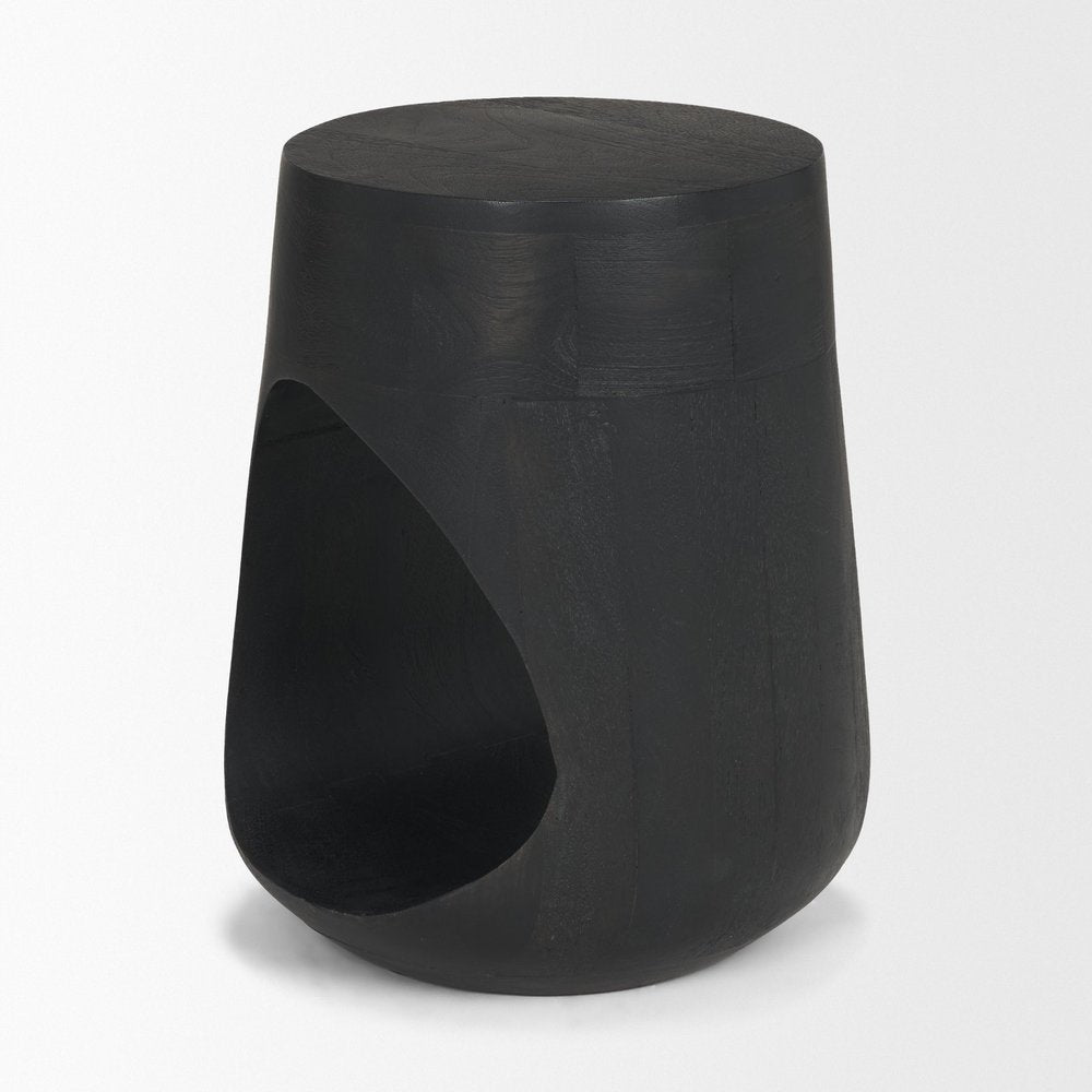 18" Black Distressed Solid Wood Round End Table — view 4