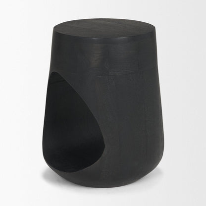 18" Black Distressed Solid Wood Round End Table