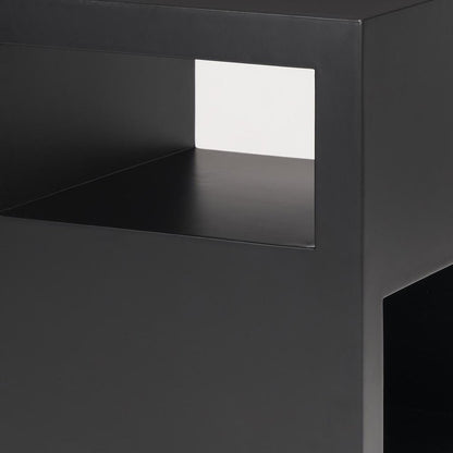 22" Black Iron Square Block End Table With Two Shelves