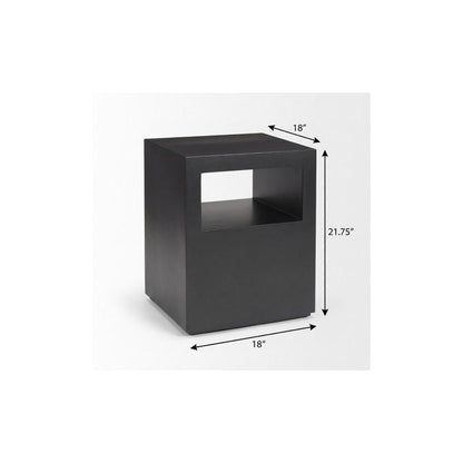 22" Black Iron Square Block End Table With Two Shelves