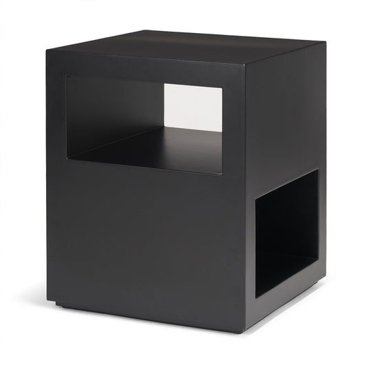 22" Black Iron Square Block End Table With Two Shelves