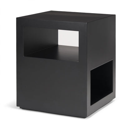 22" Black Iron Square Block End Table With Two Shelves