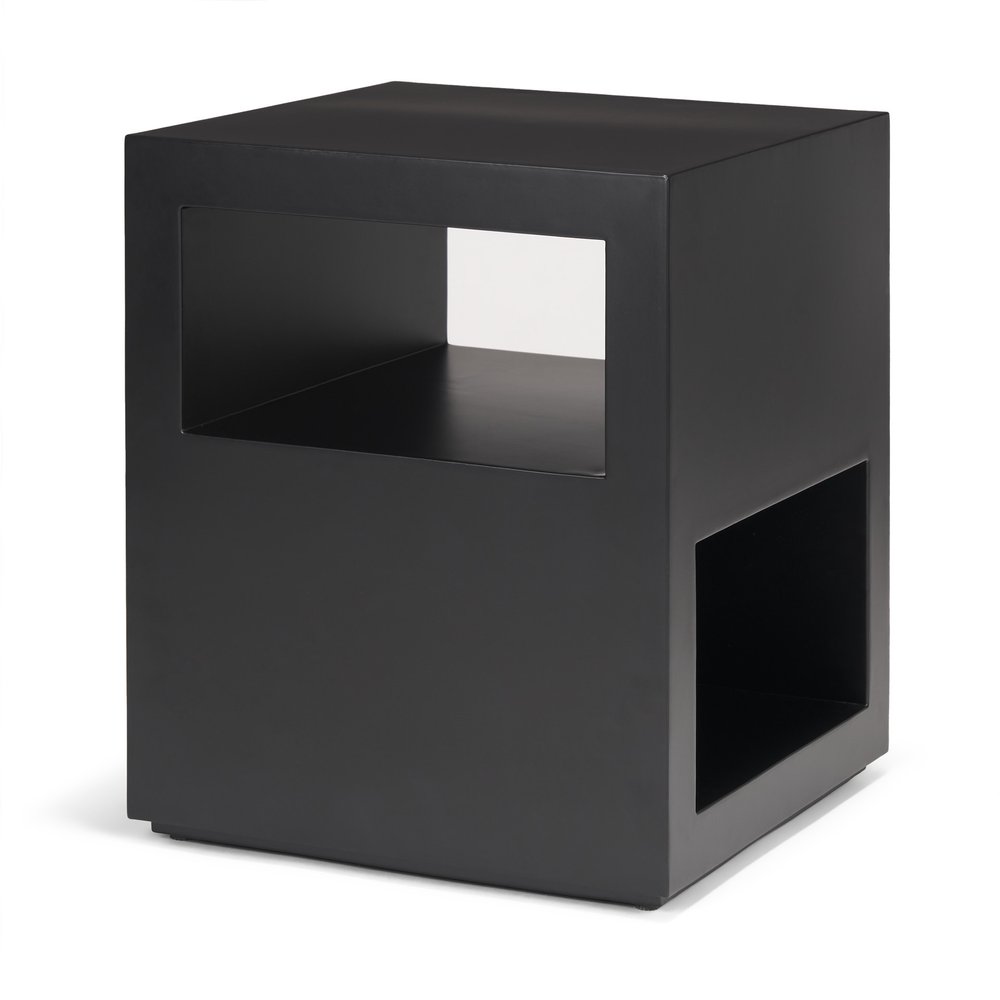 22" Black Iron Square Block End Table With Two Shelves — view 3