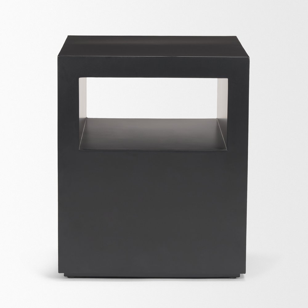 22" Black Iron Square Block End Table With Two Shelves — view 2