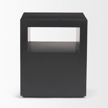 22" Black Iron Square Block End Table With Two Shelves HomeRoots