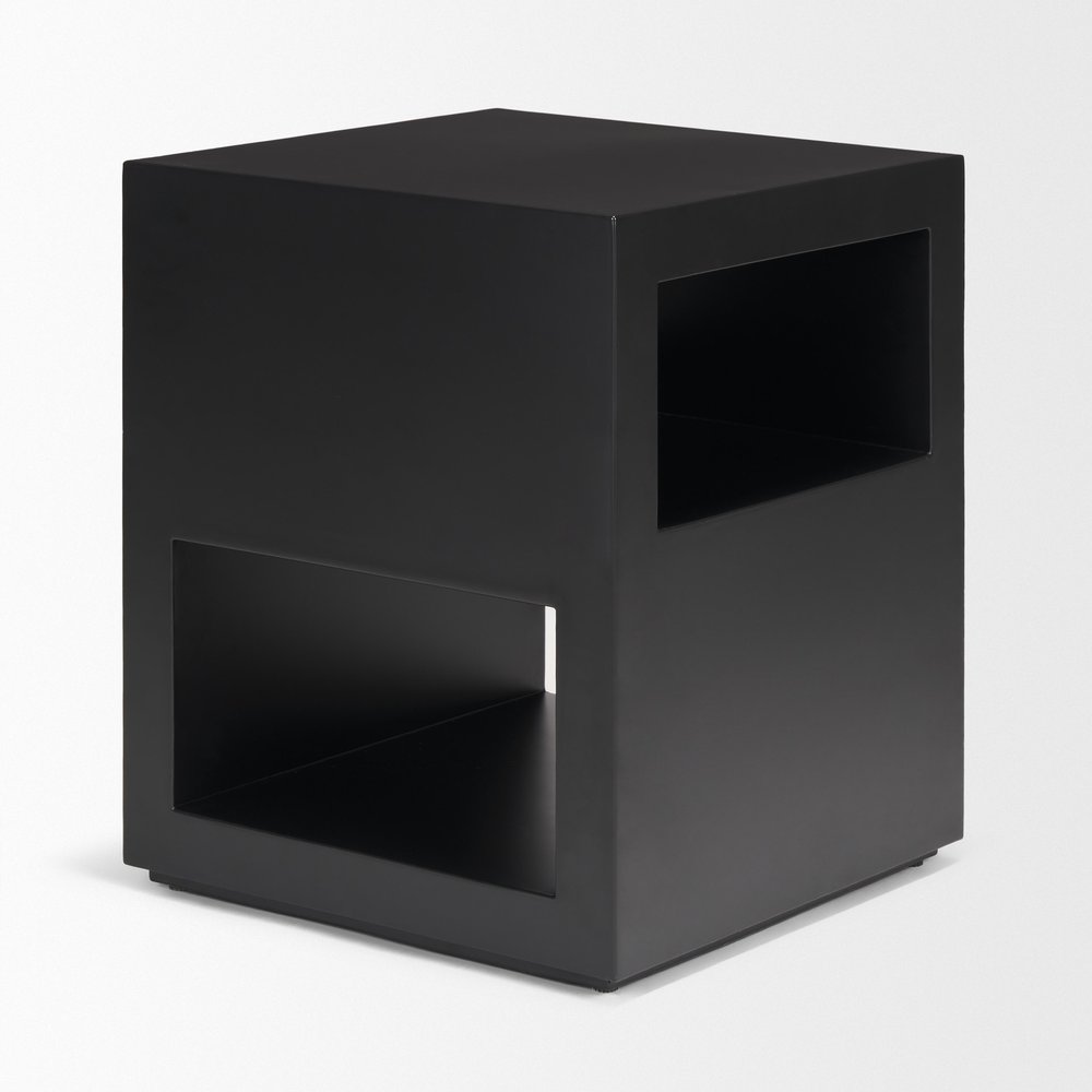 22" Black Iron Square Block End Table With Two Shelves HomeRoots