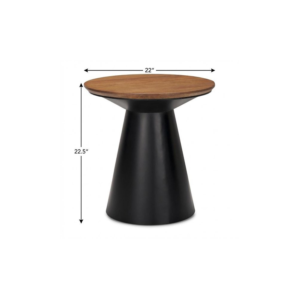 23" Brown and Black Solid Wood and Iron Round Pedestal End Table