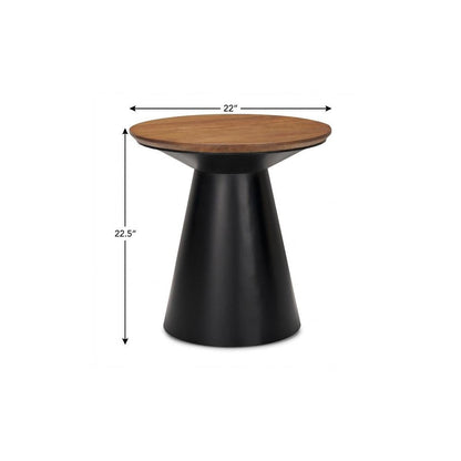 23" Brown and Black Solid Wood and Iron Round Pedestal End Table