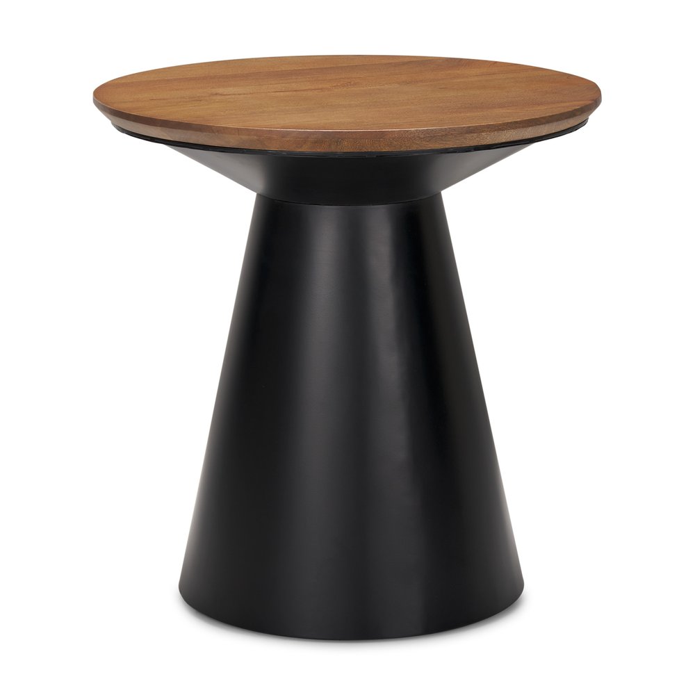 23" Brown and Black Solid Wood and Iron Round Pedestal End Table
