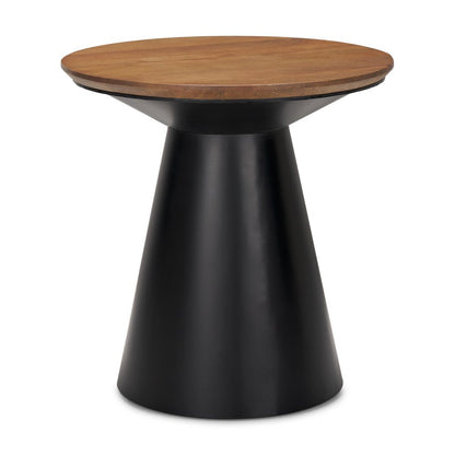 23" Brown and Black Solid Wood and Iron Round Pedestal End Table