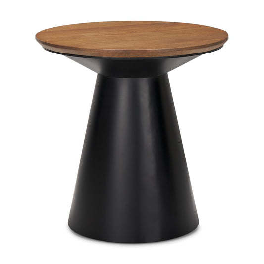 23" Brown and Black Solid Wood and Iron Round Pedestal End Table