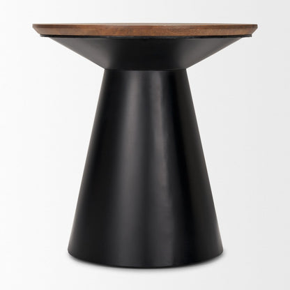 23" Brown and Black Solid Wood and Iron Round Pedestal End Table HomeRoots