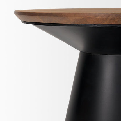 23" Brown and Black Solid Wood and Iron Round Pedestal End Table HomeRoots