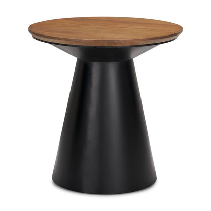 23" Brown and Black Solid Wood and Iron Round Pedestal End Table