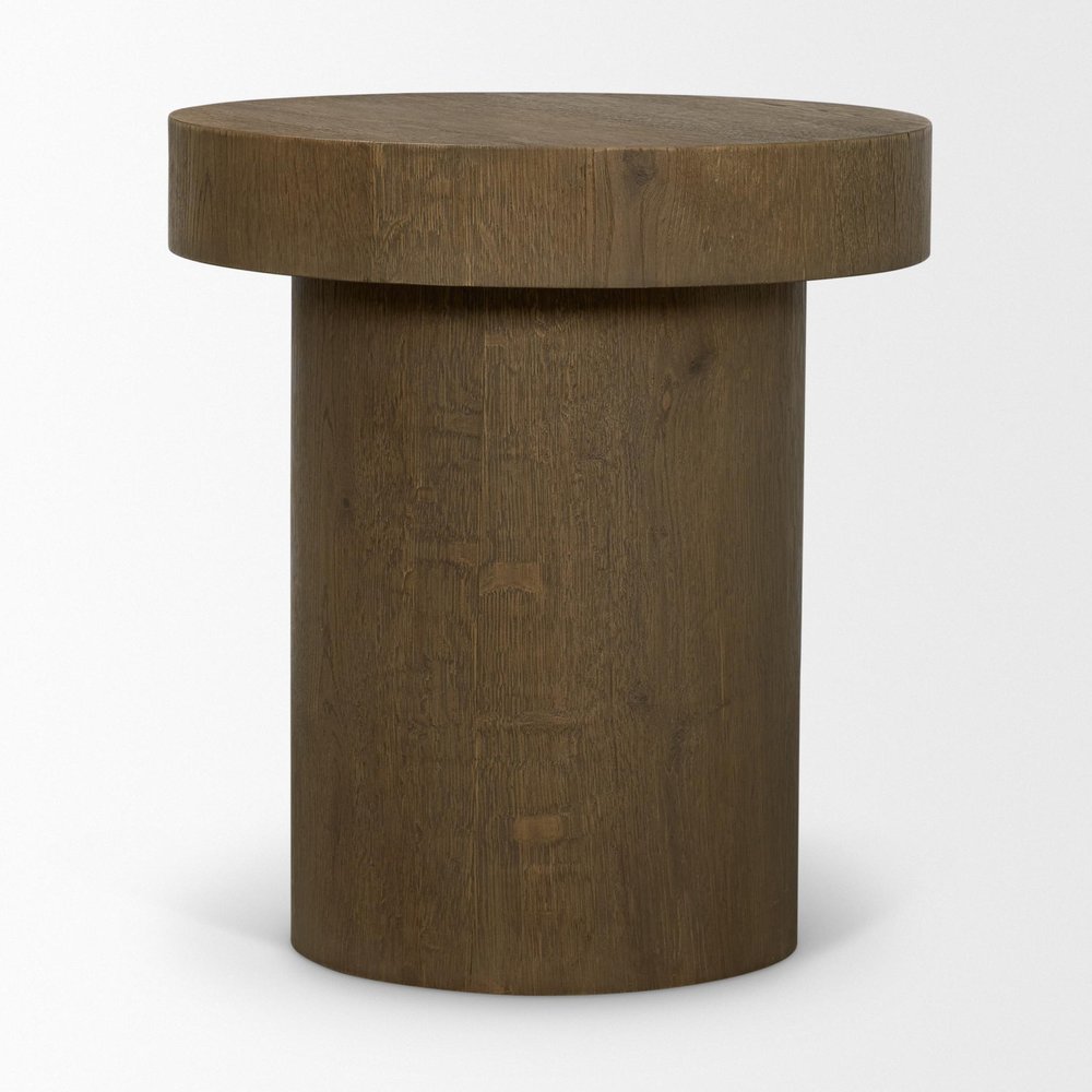 22" Brown Solid Wood Round Pedestal End Table HomeRoots