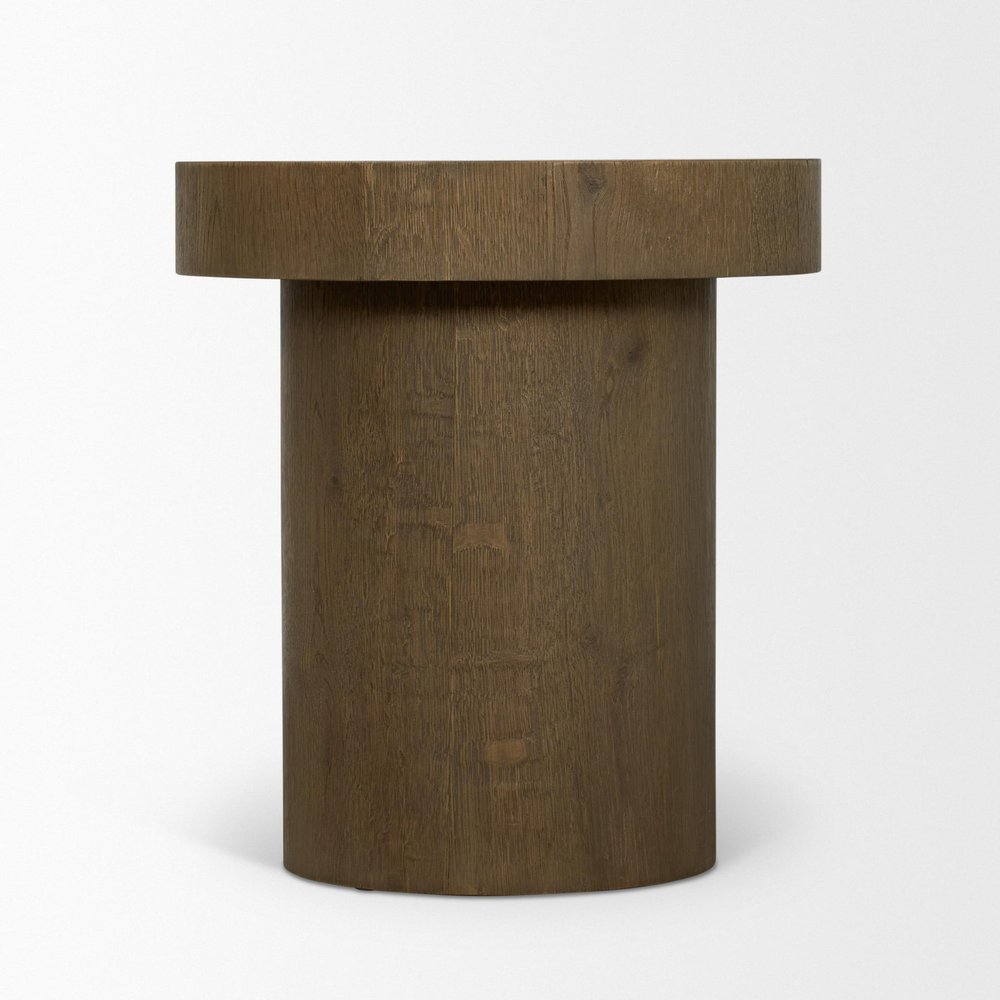 22" Brown Solid Wood Round Pedestal End Table HomeRoots