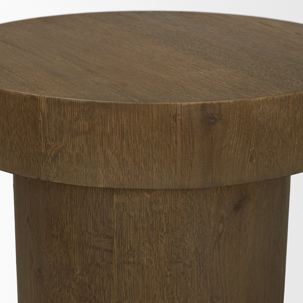22" Brown Solid Wood Round Pedestal End Table — view 5