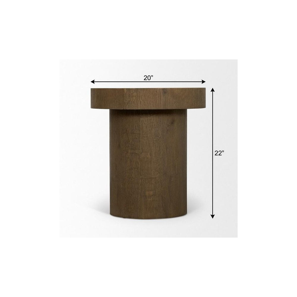 22" Brown Solid Wood Round Pedestal End Table HomeRoots