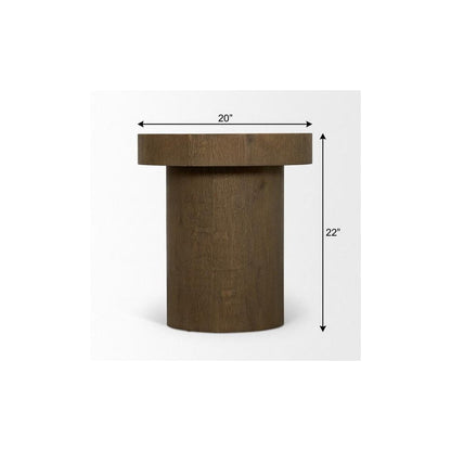 22" Brown Solid Wood Round Pedestal End Table HomeRoots