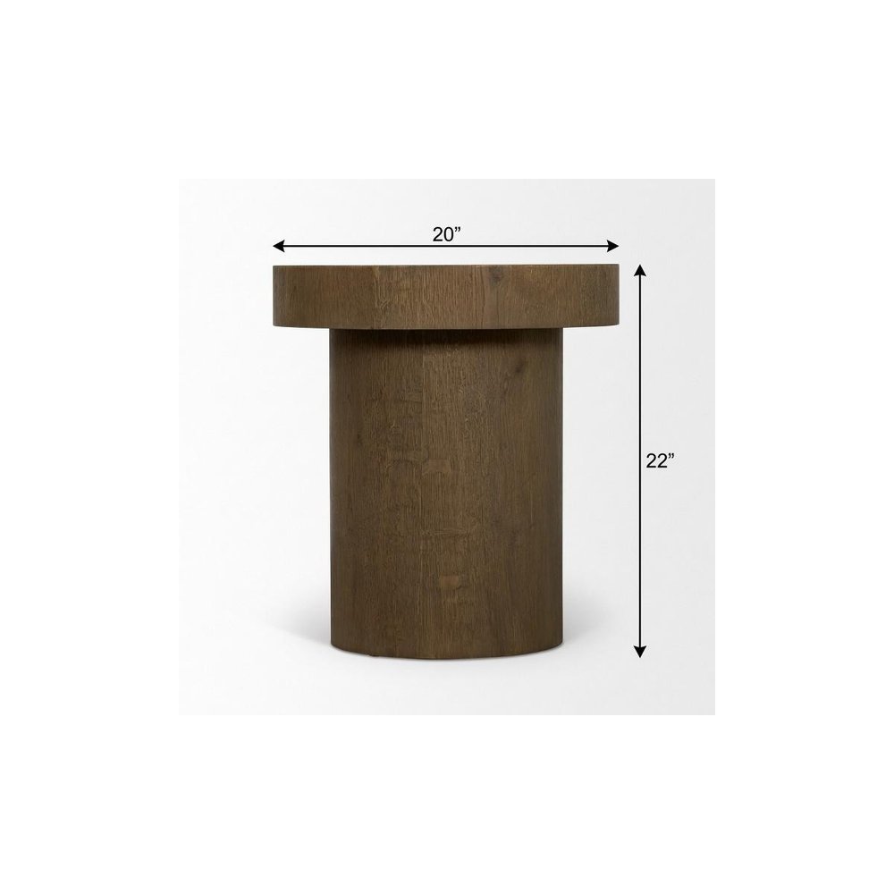 22" Brown Solid Wood Round Pedestal End Table