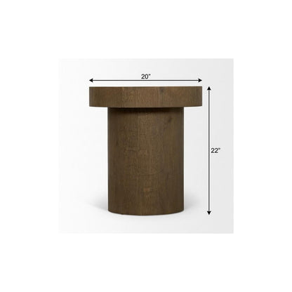 22" Brown Solid Wood Round Pedestal End Table