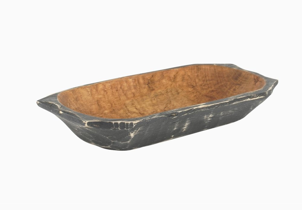 20" Black Solid Wood Dough Bowl With Handles — view 1