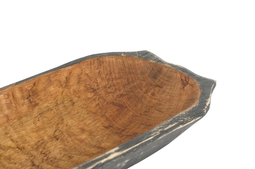20" Black Solid Wood Dough Bowl With Handles — view 2
