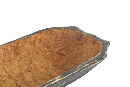 20" Black Solid Wood Dough Bowl With Handles