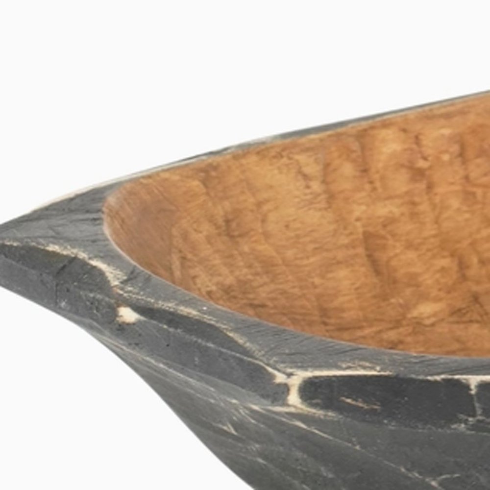 20" Black Solid Wood Dough Bowl With Handles — view 3