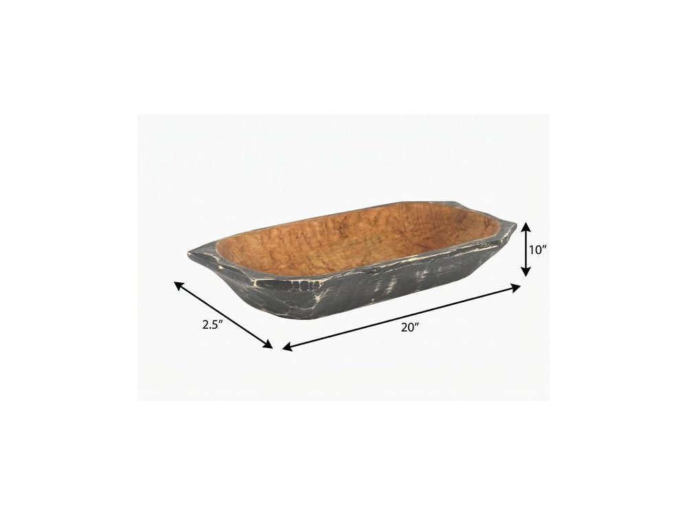 20" Black Solid Wood Dough Bowl With Handles — view 4