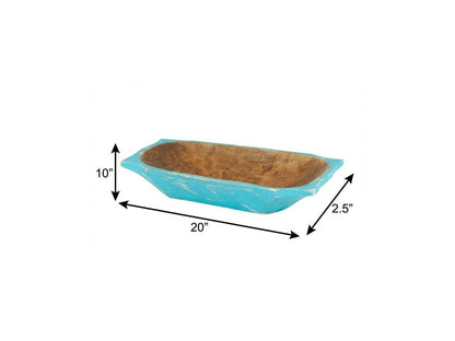 20" Black Solid Wood Dough Bowl With Handles