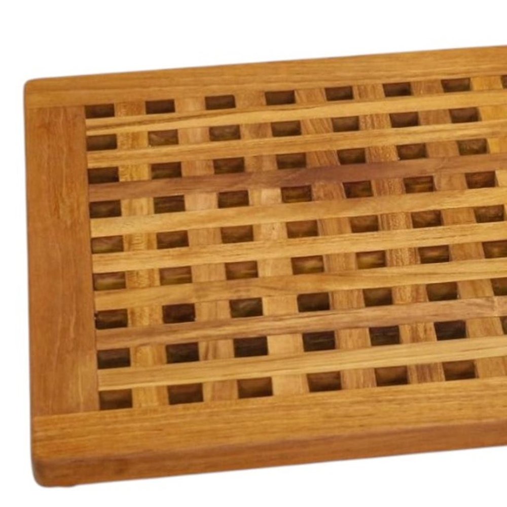 16" Natural Teak Checkered Non Slip Bath Mat HomeRoots