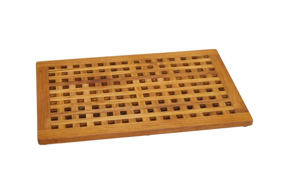 16" Natural Teak Checkered Non Slip Bath Mat — view 2